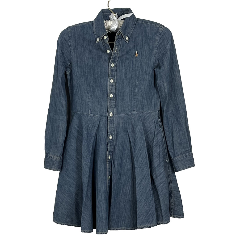 Polo Ralph Lauren Cotton Denim Shirt Dress Blue Girls Size 10 Preppy